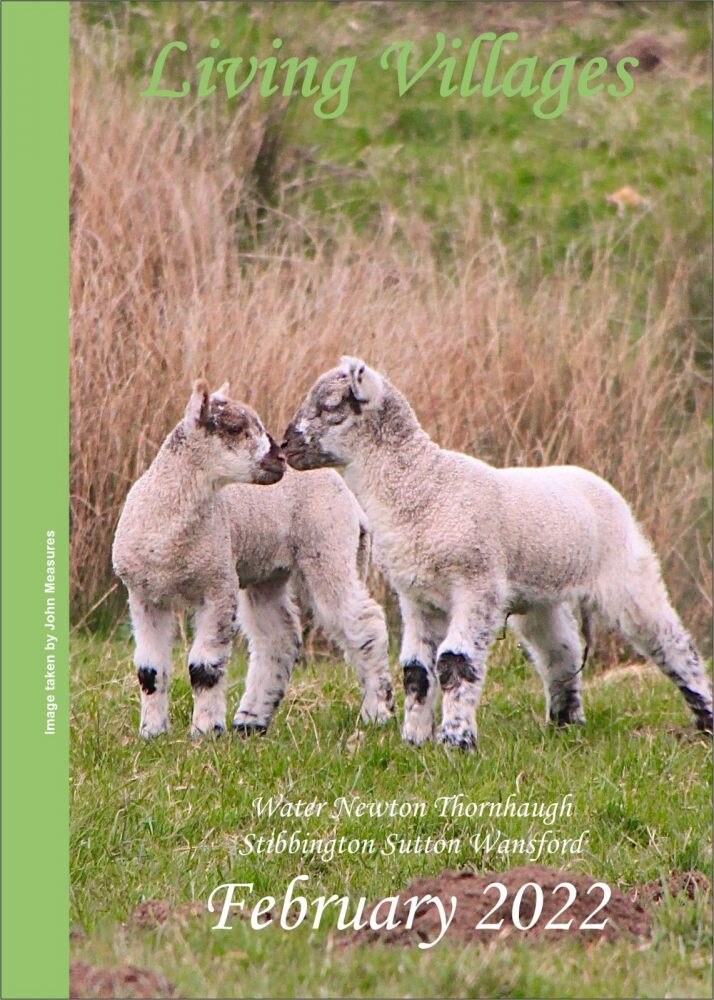 Living Villages magazine - front cover, showing two lambs in a field with village names listed
